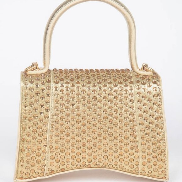 Metallic Rhinestone Hotfix Top Handle Flap Bag - Picture 7 of 9